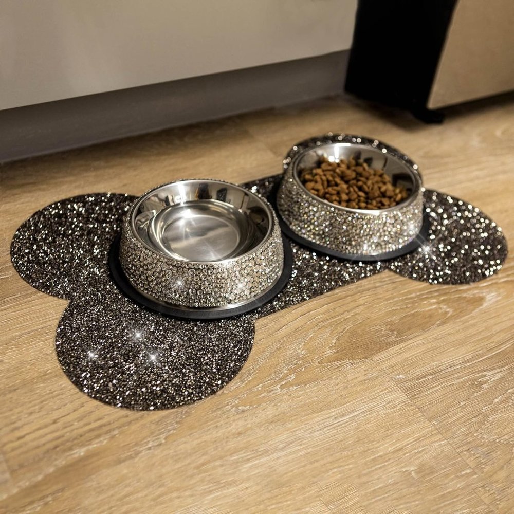 NEW Sparkling Bling Swarovski Crystal Rhinestone Stainless Pet Placemat …